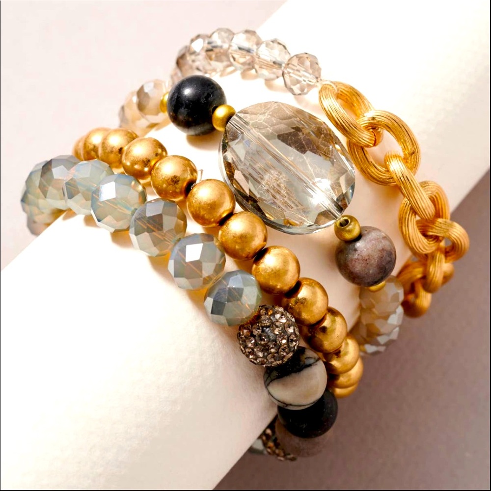 METAL GLASS BEADED AND CHAIN LINK BRACELET SET